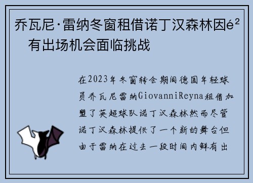 乔瓦尼·雷纳冬窗租借诺丁汉森林因鲜有出场机会面临挑战